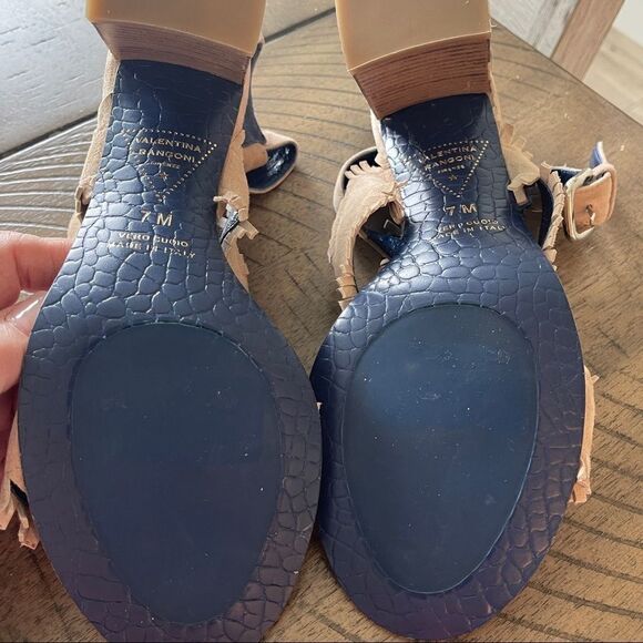 Valentina Rangoni Tan Fringed Block Heel Sandals, Size 7 - Picture 5 of 7